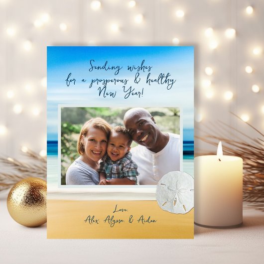 サンドドルビーチハッピーニューイヤー写真はがき シーズンポストカード