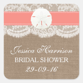 サンドドルビーチブライダルシャワーコーラル スクエアシール