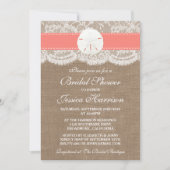 サンドドルビーチブライダルシャワーコーラル 招待状 (正面)