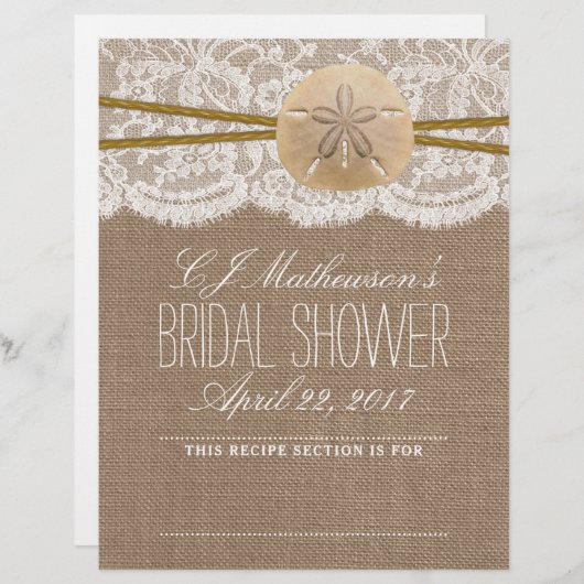 サンドドルビーチブライダルシャワーレシピ分周器 (正面/裏面)