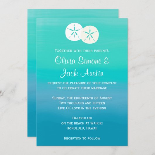 サンドドルビーチ海結婚式招待状 招待状 (正面/裏面)