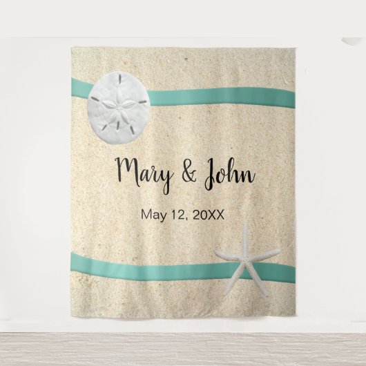 サンドドルビーチ結婚式写真の背景 タペストリー (正面)