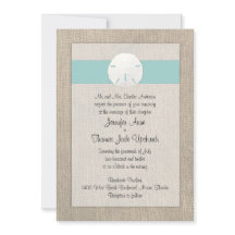 サンドドルビーチ結婚式招待状-ターコイズ