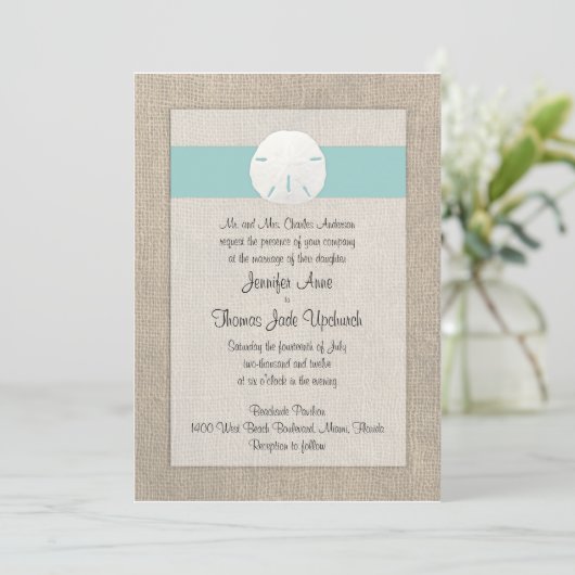 サンドドルビーチ結婚式招待状-ターコイズ 招待状 (スタンド正面)