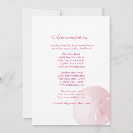 サンドドルピンク結婚の象眼帯 招待状 (裏面)