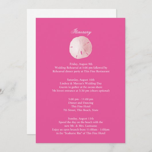 サンドドルピンク結婚の象眼帯 招待状 (正面/裏面)