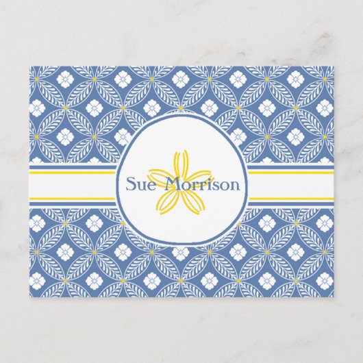 サンドドルブルー&ホワイトフローラ&名前をカスタムする ポストカード (正面)