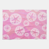 サンドドルホワイトとピンク キッチンタオル (横)
