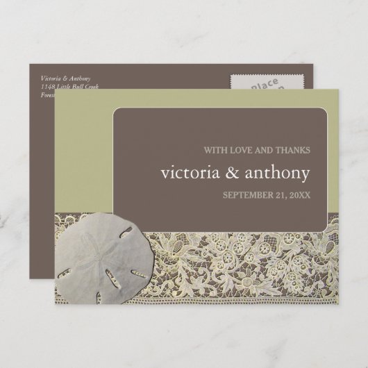 サンドドルレース、ヴィンテージビーチ結婚式ありがとう ポストカード (正面/裏面)