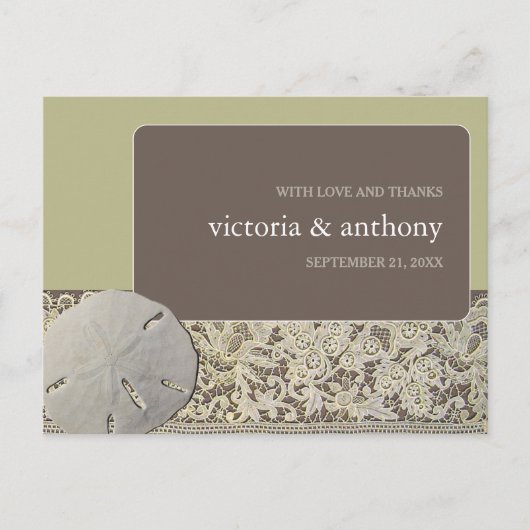 サンドドルレース、ヴィンテージビーチ結婚式ありがとう ポストカード (正面)