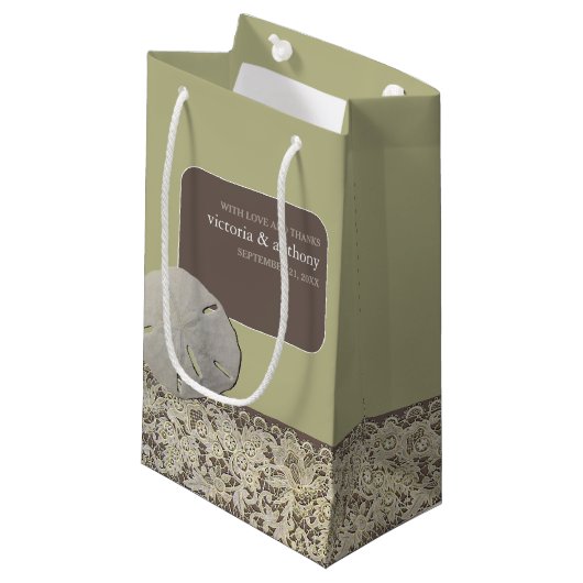 サンドドルレース、ヴィンテージビーチ結婚式の好意 スモールペーパーバッグ (正面アングル)