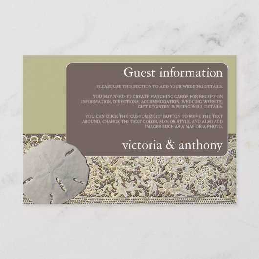 サンドドルレース、ヴィンテージビーチ結婚式詳細 エンクロージャーカード (正面)