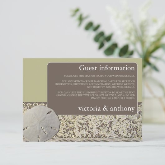 サンドドルレース、ヴィンテージビーチ結婚式詳細 エンクロージャーカード (スタンド正面)