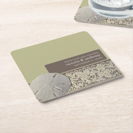 サンドドルレース、ヴィンテージビーチ結婚式 スクエアペーパーコースター (アングル)