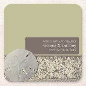 サンドドルレース、ヴィンテージビーチ結婚式 スクエアペーパーコースター (正面)