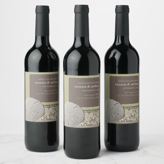 サンドドルレース、ヴィンテージビーチ結婚式 ワインラベル (ボトル)