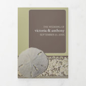 サンドドルレース、ヴィンテージビーチ結婚式 三つ折り招待状 (カバー)