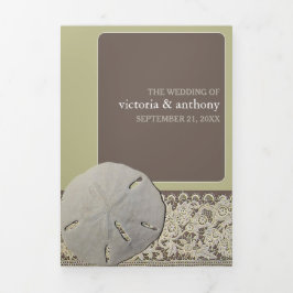 サンドドルレース、ヴィンテージビーチ結婚式 三つ折り招待状