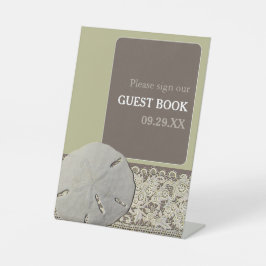 サンドドルレース、ヴィンテージビーチ結婚式 台座サイン