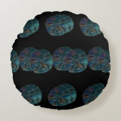 サンドドル抽象芸術アートブルーブラックギフトの好意 ラウンドクッション (正面)