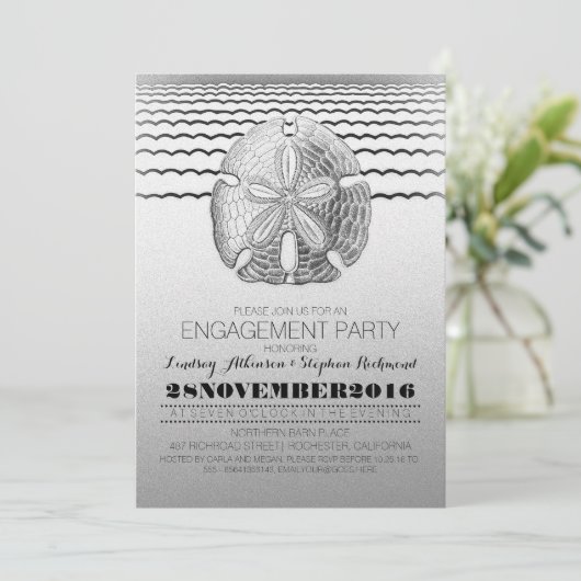 サンドドル招待状ビーチ婚約パーティ 招待状 (スタンド正面)