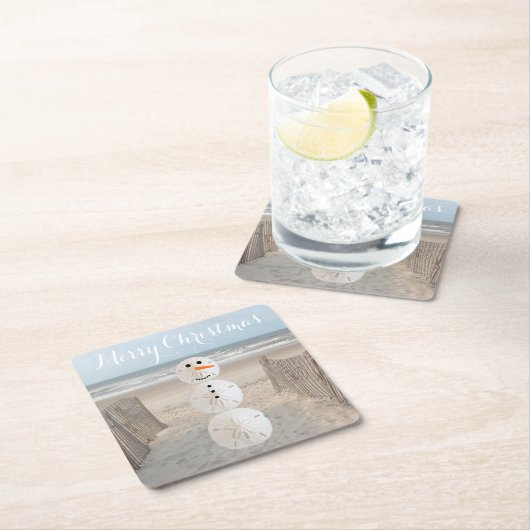 サンドドル雪だるまスクエア紙コースター スクエアペーパーコースター (インサイチュ)