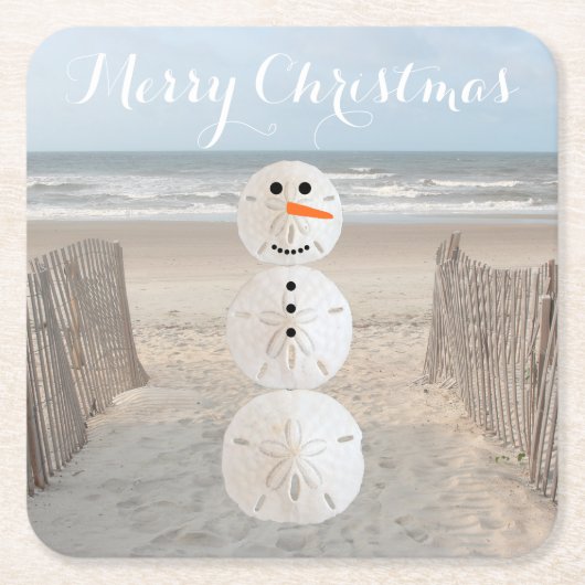 サンドドル雪だるまスクエア紙コースター スクエアペーパーコースター (正面)