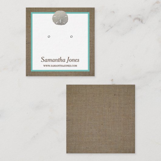 サンドドル&バーラップジュエリーディスプレイカード スクエア名刺 (正面/裏面)