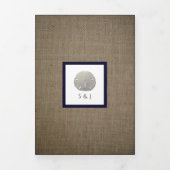 サンドドル&バーラップネイビービーチ結婚式スイート 三つ折り招待状 (カバー)