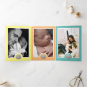 サンドドル&バーラップ、3フォトコラージュベビー誕生 三つ折り案内状 (内部)