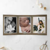 サンドドル&バーラップ、5フォトコラージュベビー誕生 三つ折り案内状 (内部)