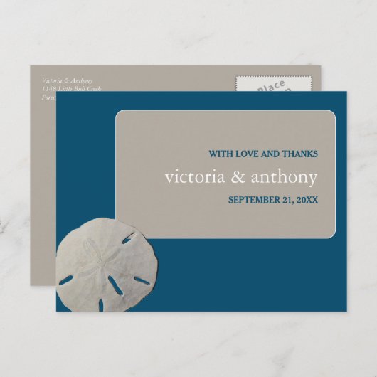 サンドドル、海ブルービーチ結婚式ありがとう ポストカード (正面/裏面)