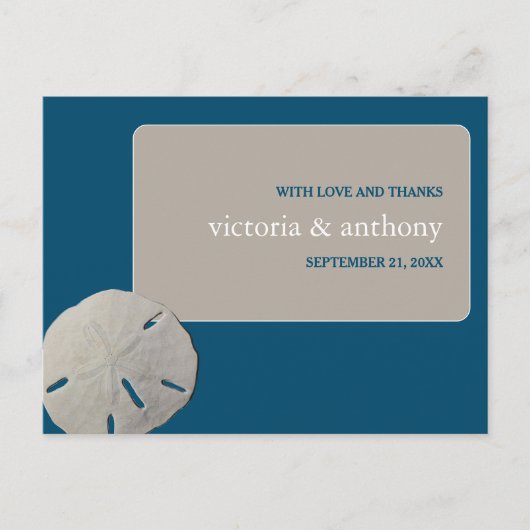 サンドドル、海ブルービーチ結婚式ありがとう ポストカード (正面)