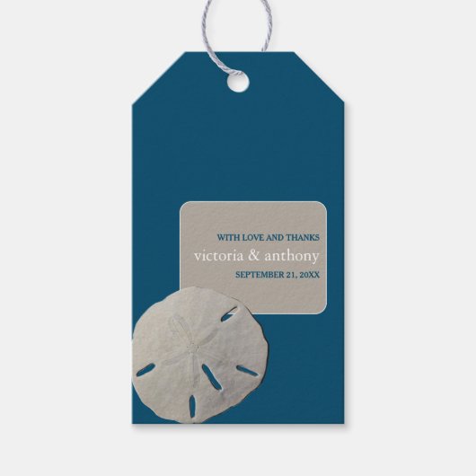 サンドドル、海ブルービーチ結婚式の好意 ギフトタグ (正面)