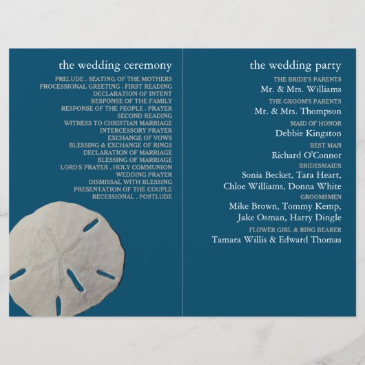 サンドドル、海ブルービーチ結婚式プログラム (裏面)