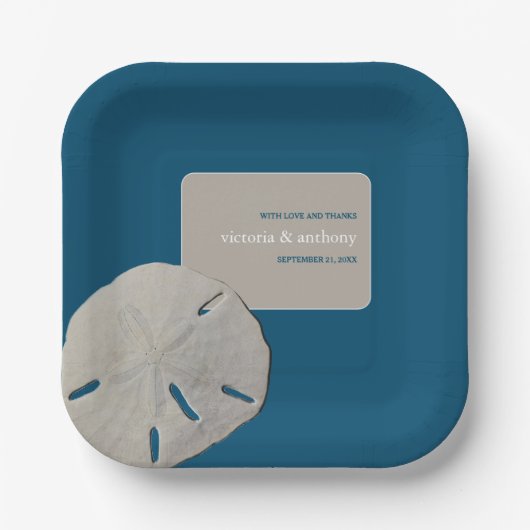 サンドドル、海ブルービーチ結婚式 ペーパープレート (正面)