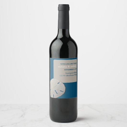 サンドドル、海ブルービーチ結婚式 ワインラベル (正面)