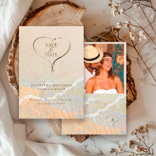 サンドハート ボヘミアン風 ラスティック ビーチ デスティネーション ウェディング セーブザデート