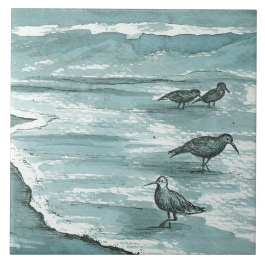 サンドパイパーショアバード鳥海波グレー タイル (正面)