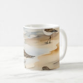 サンドパイパーシーバーズコーストビーチシーン水色 コーヒーマグカップ (正面右)