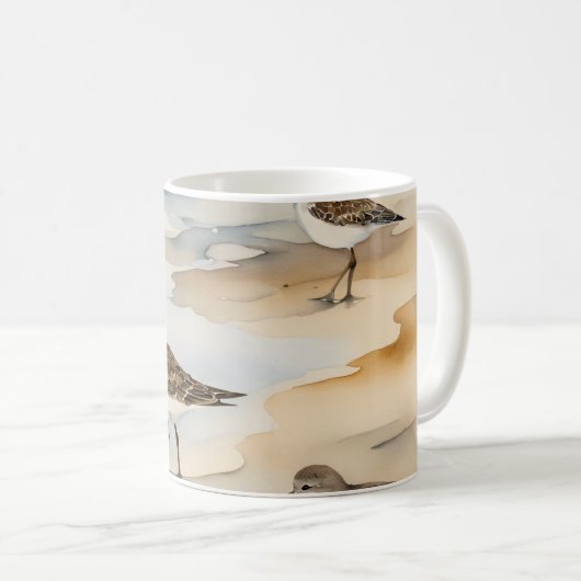 サンドパイパーシーバーズコーストビーチシーン水色 コーヒーマグカップ (正面右)