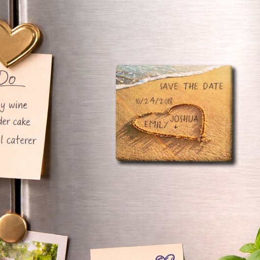サンドビーチのハート 熱帯ビーチのSave the Date マグネット