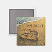 サンドビーチのハート 熱帯ビーチのSave the Date マグネット (正面/裏面)