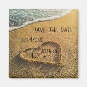 サンドビーチのハート 熱帯ビーチのSave the Date マグネット (正面)