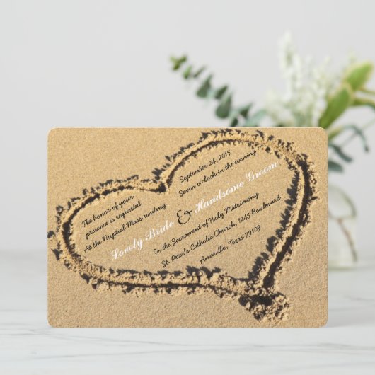 サンドビーチハートクロスカトリック結婚式招待状 招待状 (スタンド正面)