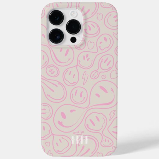 サンドピンクのグルービーハッピーなレトロスマイルフェイス柄 Case-Mate iPhoneケース (裏面)