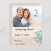 サンドブラシストロークベージュ写真日付を保存 セーブザデート (正面/裏面)