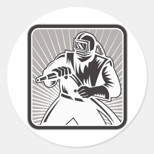 サンドブラスターサンドブラスターウッドカットレトロ ラウンドシール (正面)