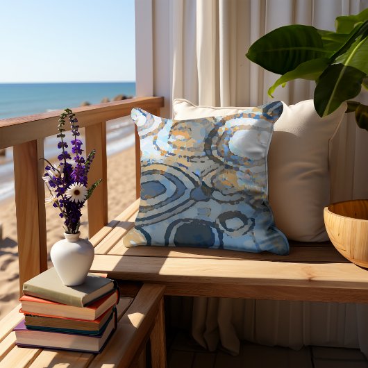 サンドベージュブラウングレーティール(緑がかった色)ブルーサークル クッション