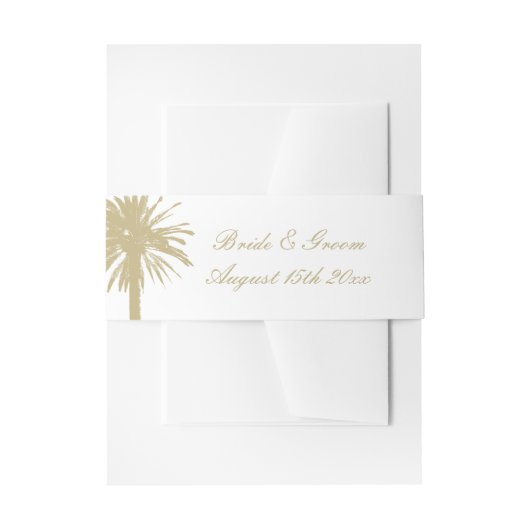 サンドベージュ色のトロピカルパームの木のビーチ結婚式 招待状ベリーバンド (正面例)